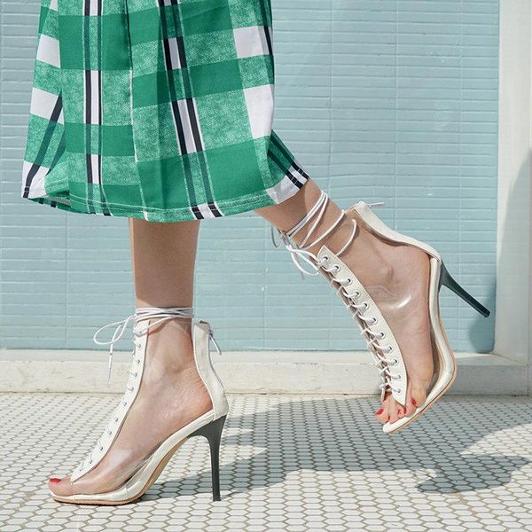 boots fashion transparent summer women ankle thin high heel peep toe short cross tied zipper party ladies shoes, Black
boots fashion transparent summer women ankle thin high heel peep toe short cross tied zipper party ladies shoes, Black