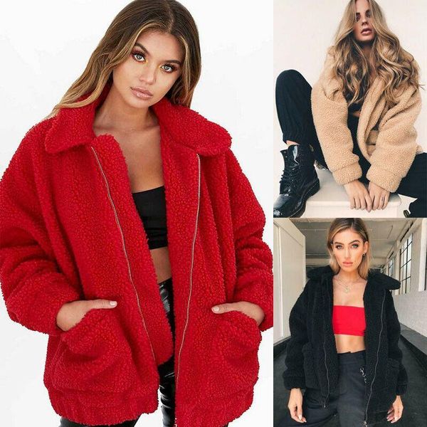 women's winter warm teddy bear pocket fluffy coat fleece fur jacket outerwear1, Black;brown 
women's winter warm teddy bear pocket fluffy coat fleece fur jacket outerwear1, Black;brown