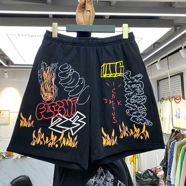 men's casual shirts ins summer travis scott flame letter sports shorts men's and women's loose casual pants trendy capris, White;black
men's casual shirts ins summer travis scott flame letter sports shorts men's and women's loose casual pants trendy capris, White;black
