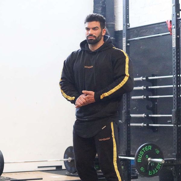 muscle brother new fashion brand sports pants men's hooded bodysuit, Black
muscle brother new fashion brand sports pants men's hooded bodysuit, Black