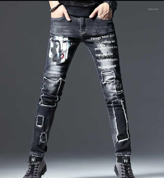 beauty print holes men slim straight jeans black stretch cotton denim ripped patch fashion painted beggars jeans vintage pants1, Blue
beauty print holes men slim straight jeans black stretch cotton denim ripped patch fashion painted beggars jeans vintage pants1, Blue