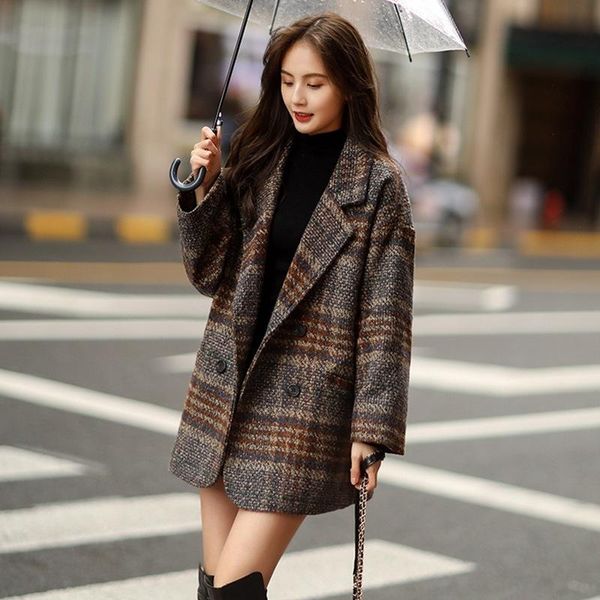 casual england style women winter coats 2020 elegant double breasted wool blend coat and jacket long plaid women coats autumn, Black
casual england style women winter coats 2020 elegant double breasted wool blend coat and jacket long plaid women coats autumn, Black