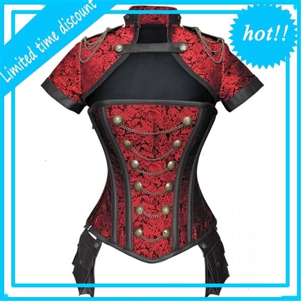 steampunk corset gothic steel boned flora punk bustiers women cut out chains buttons corselet short sleeve bustier, Black;white 
steampunk corset gothic steel boned flora punk bustiers women cut out chains buttons corselet short sleeve bustier, Black;white