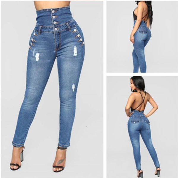 2020 new women's high waist four row elastic slim leggings jeans pants, Blue
2020 new women's high waist four row elastic slim leggings jeans pants, Blue