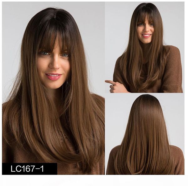 element 18" long synthetic wig with bangs dark root ombre color natural headline heat resistant hair wigs for women, Black
element 18" long synthetic wig with bangs dark root ombre color natural headline heat resistant hair wigs for women, Black