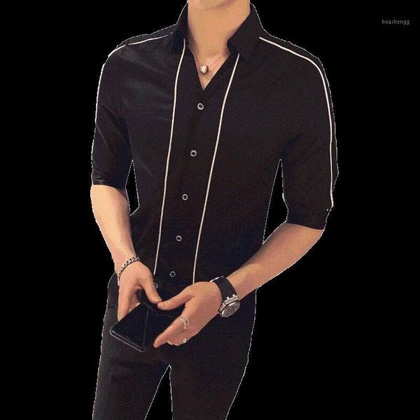 spirit guy tide brand net red shirt male handsome stripe stitching seven-point sleeve shirt male middle sleeve1, White;black
spirit guy tide brand net red shirt male handsome stripe stitching seven-point sleeve shirt male middle sleeve1, White;black