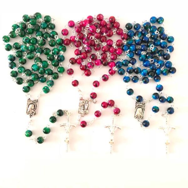 pendant necklaces 6mm pink stone beads prayer rosary chain and necklace catholic religious jewelry, Silver
pendant necklaces 6mm pink stone beads prayer rosary chain and necklace catholic religious jewelry, Silver