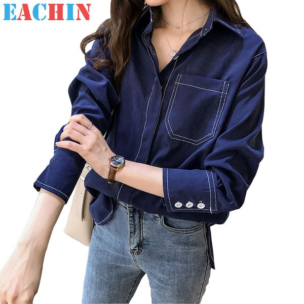 2021 new chin women streetwear female blouse fall loose pocket long shirt collar ol'shirt style p8z2, White
2021 new chin women streetwear female blouse fall loose pocket long shirt collar ol'shirt style p8z2, White