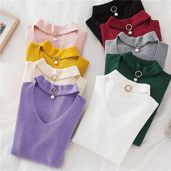 women's sweaters winter women 2021 casual ladies v-neck halter full sleeve beading knitted jumper female chic bottom pullovers, White;black
women's sweaters winter women 2021 casual ladies v-neck halter full sleeve beading knitted jumper female chic bottom pullovers, White;black