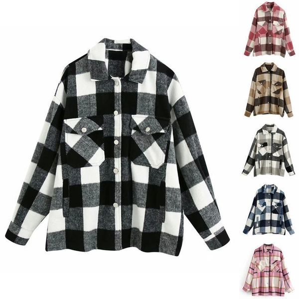 women plaid jacket coat vintage stylish pockets fashion lapel collar long sleeve loose outerwear chic oversized 2020 #t2q1, Black;brown
women plaid jacket coat vintage stylish pockets fashion lapel collar long sleeve loose outerwear chic oversized 2020 #t2q1, Black;brown