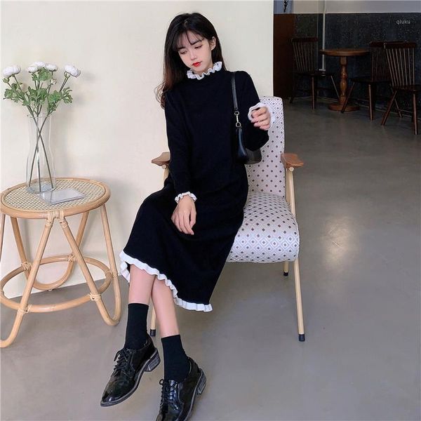 sweet ruffled collar lace dress women fashion contrast color flare sleeve acrylic knitted dress autumn winter midi sweater1, Black;gray
sweet ruffled collar lace dress women fashion contrast color flare sleeve acrylic knitted dress autumn winter midi sweater1, Black;gray