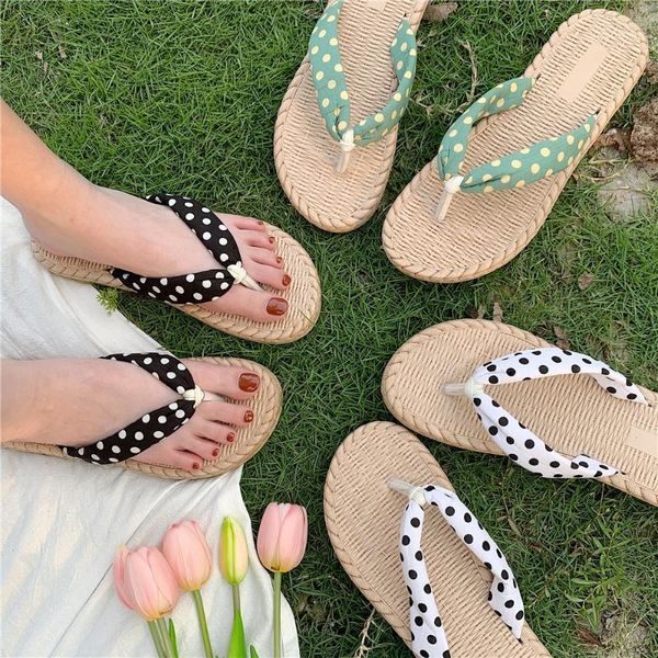 

slippers polka dot beach flip flops womens thong sandals 2021 woman summer sandal non-slip house ladies teenage girls flips1, Black