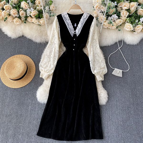 2021 new singiny design in sweet girly velvet splice lace puff neck the line dressed autumn streetwear dress ewbo, Black;gray
2021 new singiny design in sweet girly velvet splice lace puff neck the line dressed autumn streetwear dress ewbo, Black;gray