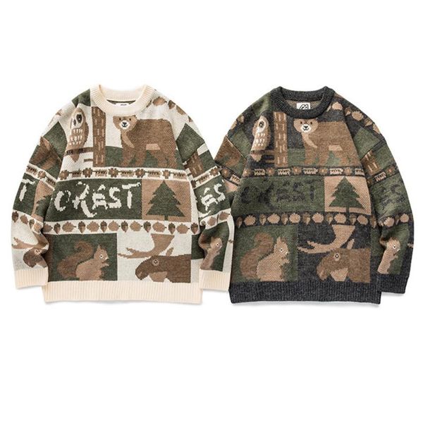 men's autumn winter animals printed sweatercoat round neck pullover japanese style art neutral boy's knitwear clothing, White;black
men's autumn winter animals printed sweatercoat round neck pullover japanese style art neutral boy's knitwear clothing, White;black