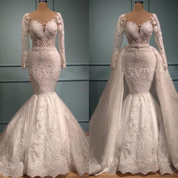 luxury lace applique mermaid wedding dresses sheer long sleeve satin white detachable train african wedding bridal gowns
luxury lace applique mermaid wedding dresses sheer long sleeve satin white detachable train african wedding bridal gowns