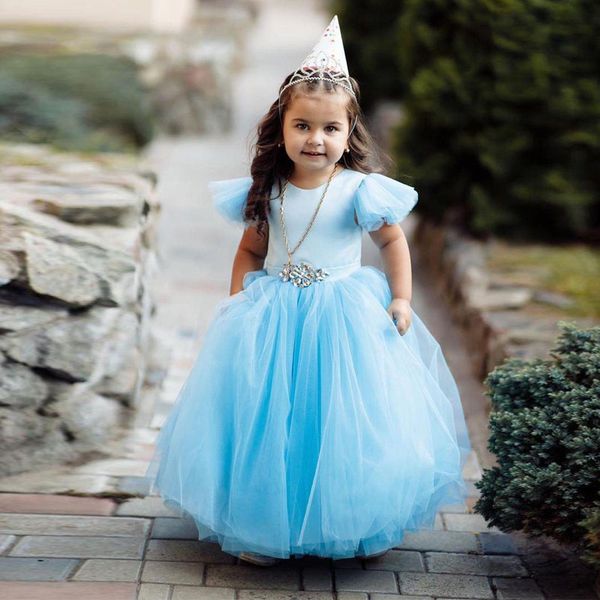 princess wedding party flower girls' dresses beaded sash capped sleeves toddler pageant gowns with bow tulle communion dress, White;blue
princess wedding party flower girls' dresses beaded sash capped sleeves toddler pageant gowns with bow tulle communion dress, White;blue