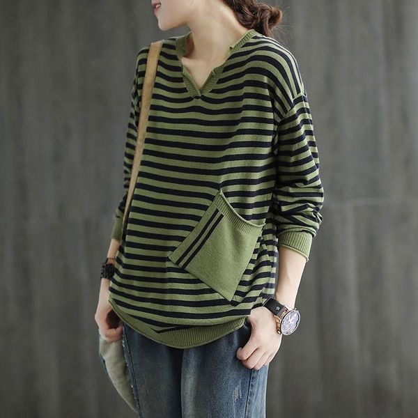 women's sweaters spring autumn arts style women long sleeve striped sweater big pocket cotton knitting loose casual v-neck v163, White;black
women's sweaters spring autumn arts style women long sleeve striped sweater big pocket cotton knitting loose casual v-neck v163, White;black