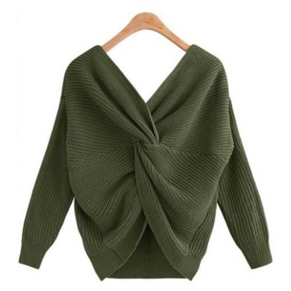 women's sweaters korean style sweater solid color long sleeve deep v-neck back irregular knot design shirt, White;black
women's sweaters korean style sweater solid color long sleeve deep v-neck back irregular knot design shirt, White;black