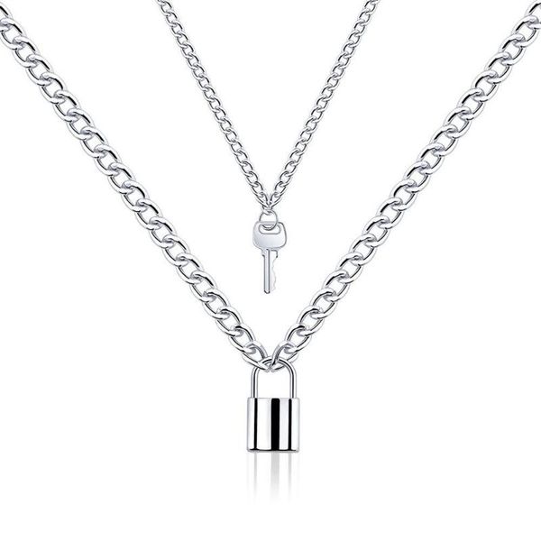 pendant necklaces retro punk thick metal chain double layer clavicle necklace key lock long sweater for women jewelry, Silver
pendant necklaces retro punk thick metal chain double layer clavicle necklace key lock long sweater for women jewelry, Silver