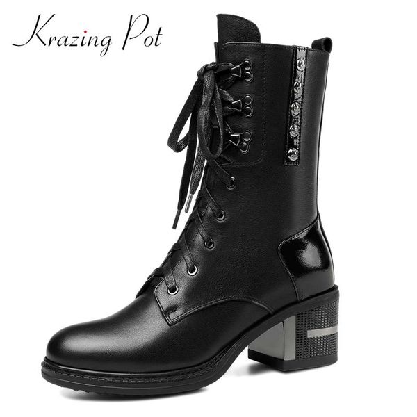krazing pot new motorcycle boots real cow leather rivet decorations round toe thick high heel zipper handsome mid-calf boots l62, Black
krazing pot new motorcycle boots real cow leather rivet decorations round toe thick high heel zipper handsome mid-calf boots l62, Black