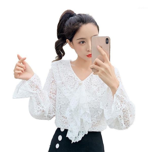 women's blouses & shirts autumn women flared sleeve lace shirt blouse v-neck ruffle blusa feminina1, White
women's blouses & shirts autumn women flared sleeve lace shirt blouse v-neck ruffle blusa feminina1, White