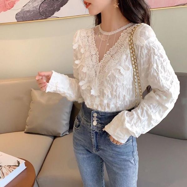 2020 fall ladies elegant long sleeve jacquard shirt mesh patchwork lace embroidery womens blouses and korean women clothing, White
2020 fall ladies elegant long sleeve jacquard shirt mesh patchwork lace embroidery womens blouses and korean women clothing, White