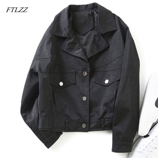 ftlzz women faux soft leather vintage basic jackets single breasted faux pu motorcycle black leather loose female biker coat 201030
ftlzz women faux soft leather vintage basic jackets single breasted faux pu motorcycle black leather loose female biker coat 201030