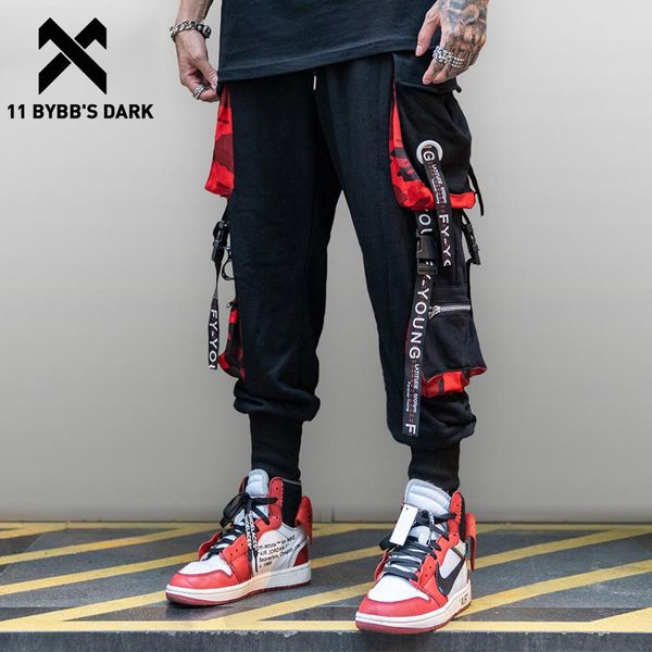 11 bybb's dark multi pockets ribbons mens cargo pants hip hop harajuku streetwear elastic waist casual joggers track trousers 201110, Black 
11 bybb's dark multi pockets ribbons mens cargo pants hip hop harajuku streetwear elastic waist casual joggers track trousers 201110, Black