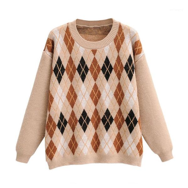 round-necked geometric lozenge pattern long-sleeved sweater loose slimming sweater women's undercoat1, White;black
round-necked geometric lozenge pattern long-sleeved sweater loose slimming sweater women's undercoat1, White;black