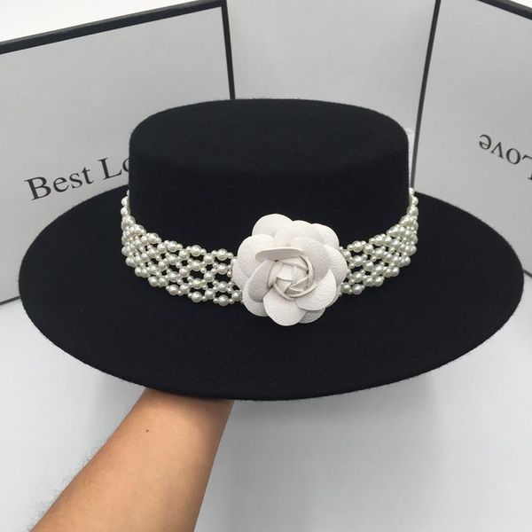 in the spring and autumn winter new england about retro wool ceiling large brim hat for women in europe and the black hat, Blue;gray