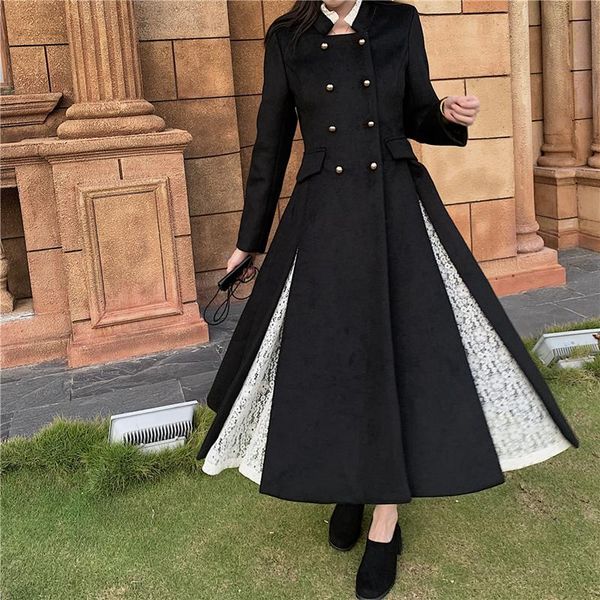 european autumn winter new stand collar lace splice big pendulum double brested long blends coats women fashion streetwear 2021, Black
european autumn winter new stand collar lace splice big pendulum double brested long blends coats women fashion streetwear 2021, Black