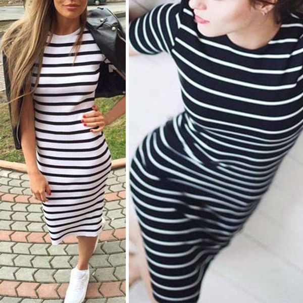 casual summer women dresses short sleeve round neck slim fit bodycon dress striped side split t shirt womens, Black;gray
casual summer women dresses short sleeve round neck slim fit bodycon dress striped side split t shirt womens, Black;gray