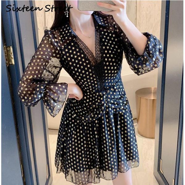 casual dresses fashion gold polka dot woman's dress v-neck full sleeve tall waist runway vestidos spring autumn black self female, Black;gray
casual dresses fashion gold polka dot woman's dress v-neck full sleeve tall waist runway vestidos spring autumn black self female, Black;gray