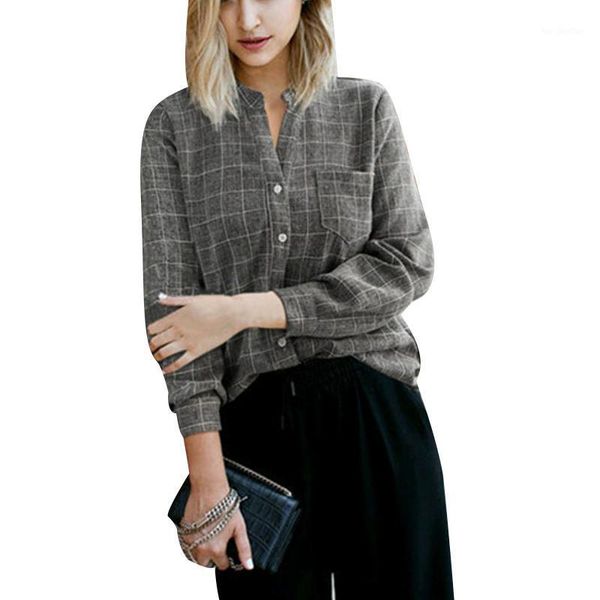 women's blouses & shirts woman blouse stylish long sleeve gray plaid print shirt fashion casual buttons for ladies pocket decoration du, White
women's blouses & shirts woman blouse stylish long sleeve gray plaid print shirt fashion casual buttons for ladies pocket decoration du, White