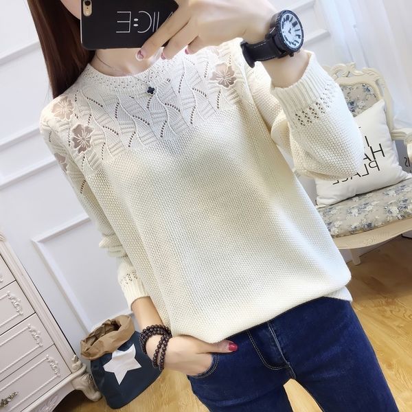 2019new women knitted bottom shirt lace embroidery long sleeve hollow sweater, large size and thin blouse, spring garment y200722, White;black
2019new women knitted bottom shirt lace embroidery long sleeve hollow sweater, large size and thin blouse, spring garment y200722, White;black