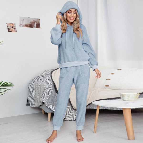 winter pajamas suit women 2-piece wool warm breathable long-sleeved hooded drawstring trousers pure color casual style setxl, Gray
winter pajamas suit women 2-piece wool warm breathable long-sleeved hooded drawstring trousers pure color casual style setxl, Gray