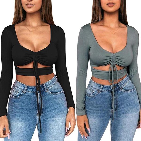 solid color women ruched tie up crop basic long sleeve cut out t shirt drop shipping, White
solid color women ruched tie up crop basic long sleeve cut out t shirt drop shipping, White