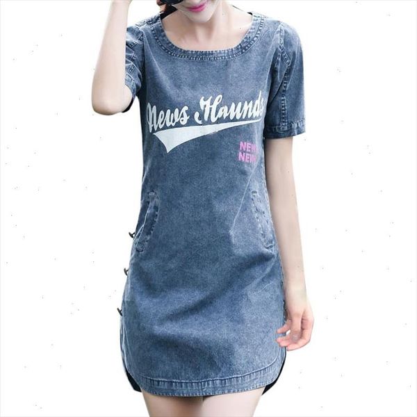 dress women short sleeve denim print a line o neck knee length blue dignified noble popular short dress summer, Black;gray
dress women short sleeve denim print a line o neck knee length blue dignified noble popular short dress summer, Black;gray