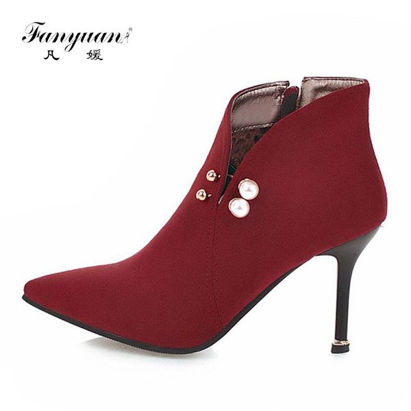 fanyuan fashion solid pearl buckle work boots zipper pointed toe ankle boots thin high heel women fall winter shoes, Black
fanyuan fashion solid pearl buckle work boots zipper pointed toe ankle boots thin high heel women fall winter shoes, Black