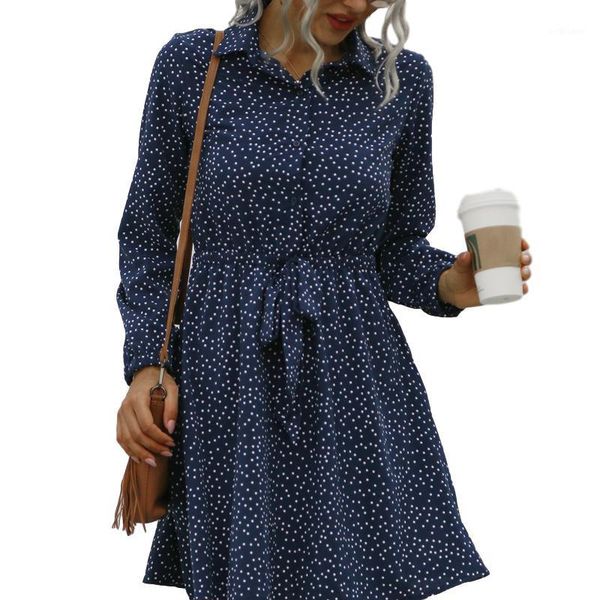 casual dress women polka dot print vintage long sleeve bandage mini shirt vestidos turn down collar blue color robe femme y1361a1, Black;gray
casual dress women polka dot print vintage long sleeve bandage mini shirt vestidos turn down collar blue color robe femme y1361a1, Black;gray