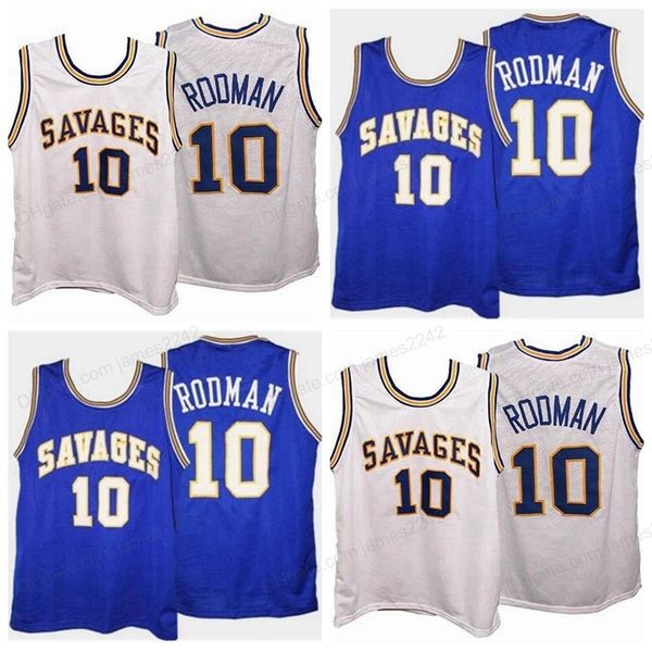 custom retro dennis rodman #10 college basketball jersey men's stitched white blue any size 2xs-5xl name and number, Black;red