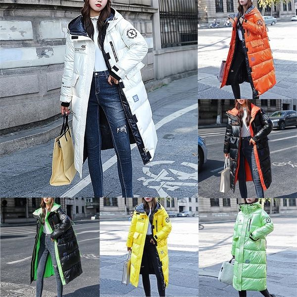 women's winter fashion glossy long over-the-knee hooded thick padded jacket casual coat fashion outerwear coat lj201128, Black
women's winter fashion glossy long over-the-knee hooded thick padded jacket casual coat fashion outerwear coat lj201128, Black
