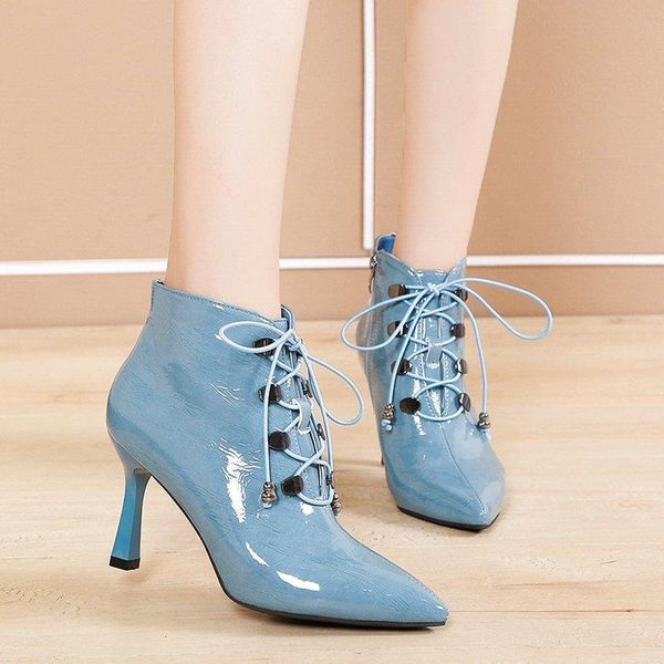 boots lucyever elegant pointed toe women shoes high heels fashion lace up patent leather woman ankle office female, Black
boots lucyever elegant pointed toe women shoes high heels fashion lace up patent leather woman ankle office female, Black