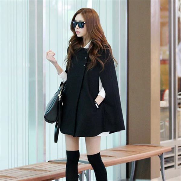 women lady cloak poncho coat loose fashion outwear medium length clothing for winter lj201106, Black
women lady cloak poncho coat loose fashion outwear medium length clothing for winter lj201106, Black