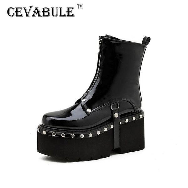 boots cevablue thick bottom chunky heel round head patent leather riveted short platform wedge -889-3, Black
boots cevablue thick bottom chunky heel round head patent leather riveted short platform wedge -889-3, Black