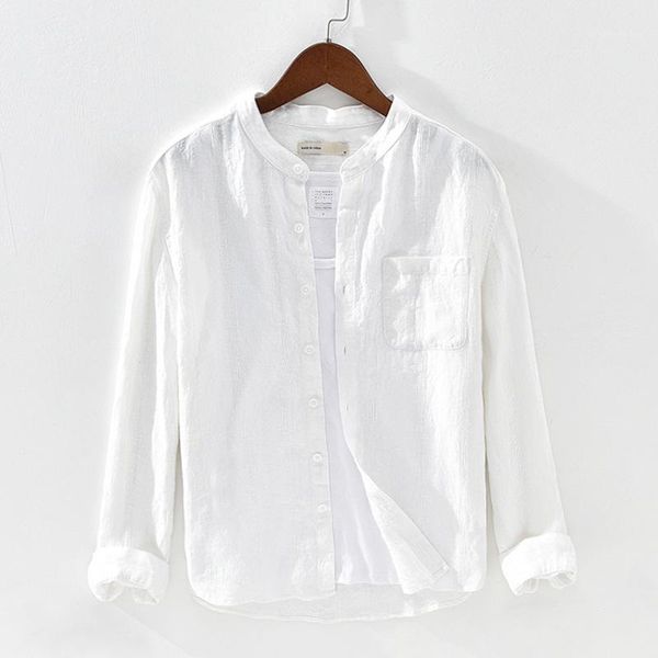 classic solid 100% linen shirts men long-sleeved casual stand collar pure flax dress shirt male camisas ts-5911, White;black
classic solid 100% linen shirts men long-sleeved casual stand collar pure flax dress shirt male camisas ts-5911, White;black