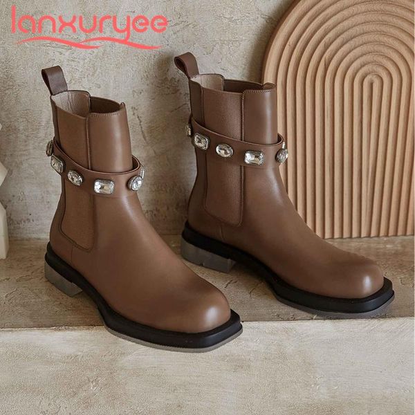 lanxuryee 2021 winter new boots natural leather crystal belt buckle round toe thick med heel slip on pretty girl ankle boots l36, Black
lanxuryee 2021 winter new boots natural leather crystal belt buckle round toe thick med heel slip on pretty girl ankle boots l36, Black