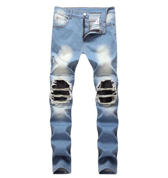 blue pleated men's patchwork hole ripped biker jeans for motorcycle casual slim ny distressed stretch denim pants size 28-42
blue pleated men's patchwork hole ripped biker jeans for motorcycle casual slim ny distressed stretch denim pants size 28-42