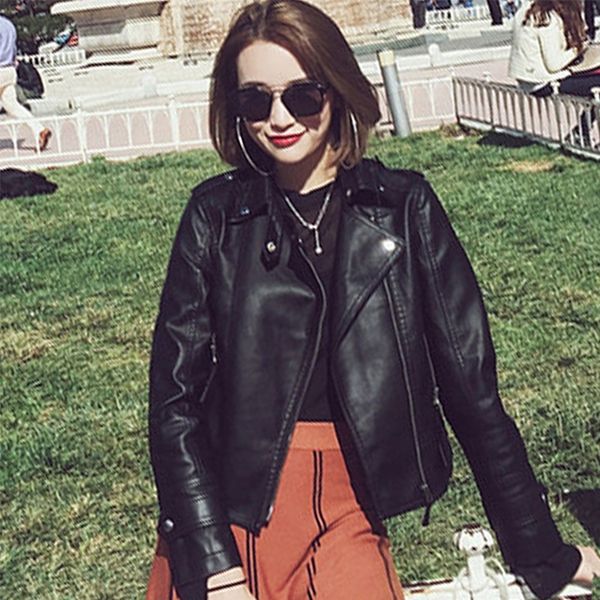 korean style women autumn leather jacket turn-down collar black ladies outwear coat new fashion 201030
korean style women autumn leather jacket turn-down collar black ladies outwear coat new fashion 201030