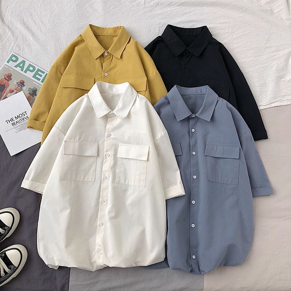 matching couple's youth loose men's cotton short sleeve shirt summer new products simple, White;black
matching couple's youth loose men's cotton short sleeve shirt summer new products simple, White;black